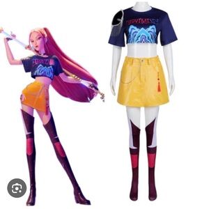 Demon Hunter KPop 4-Piece Costume Set:  Crop Top, Skirt & 2 Leg Accessories Mira